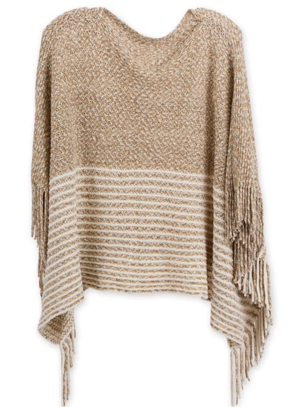 RAJ SOFT KNIT TEXTURED TASSEL PONCHO